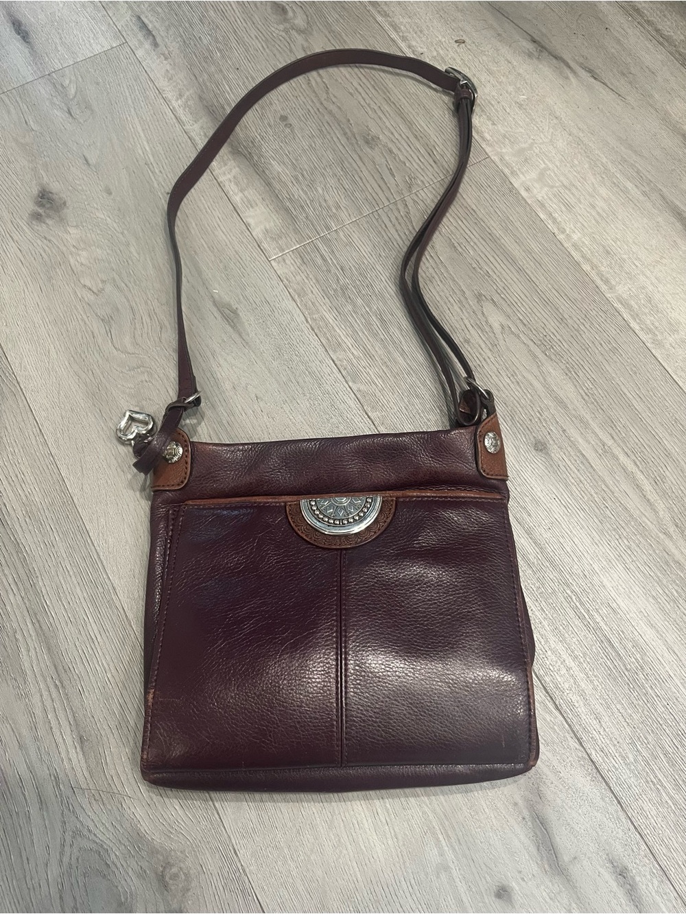Brighton Dark Brown Leather Crossbody with Silver Heart Charm - Picture 7 of 7